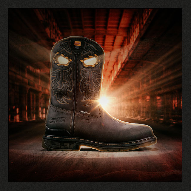 Featured style: Phantom Rider Bruner Comp Toe Met Guard western boot in black.